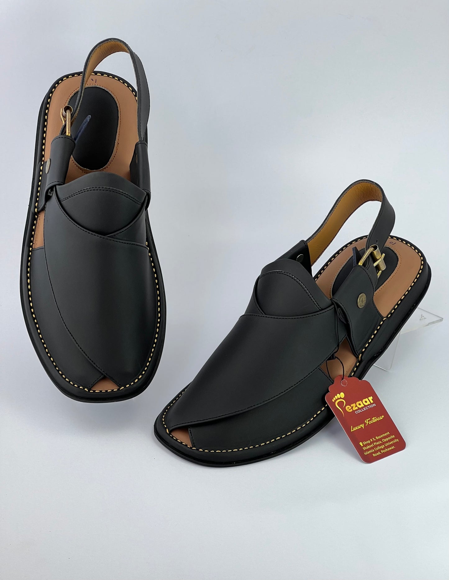 Gogo leather peshawari chapal (black matte)