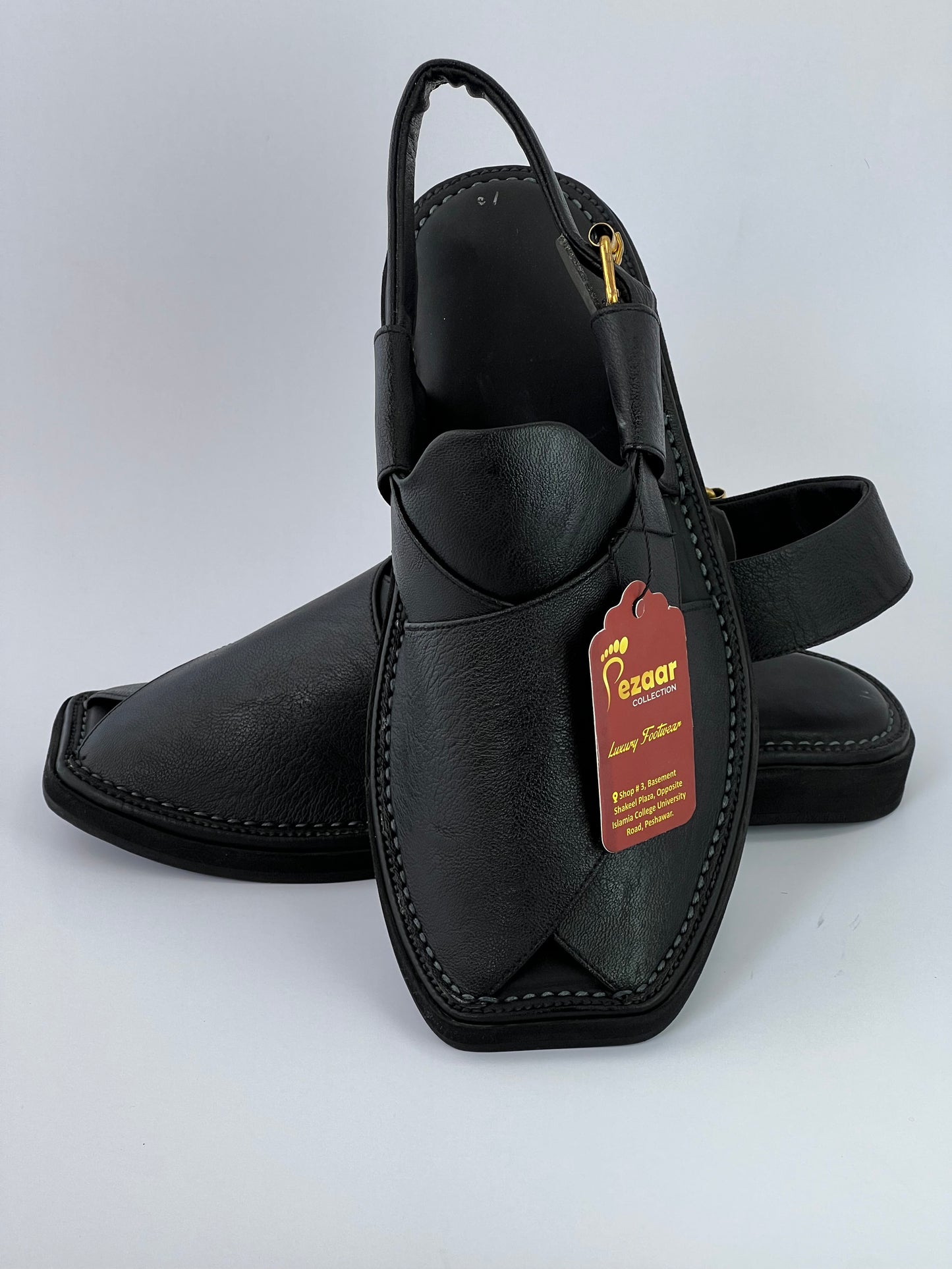 Upper touch leather peshawari chapal (black shine)