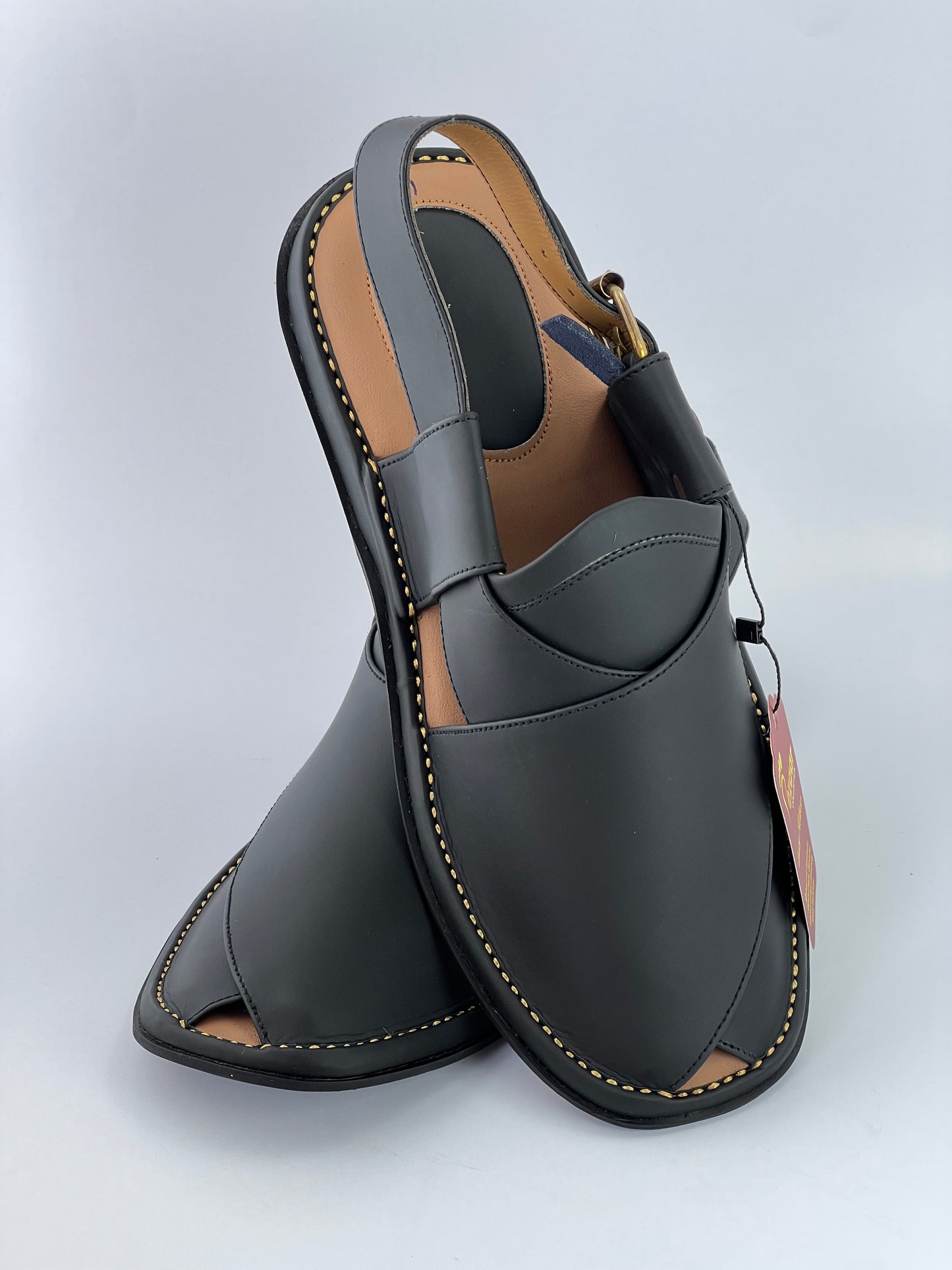 Gogo leather peshawari chapal (black matte)