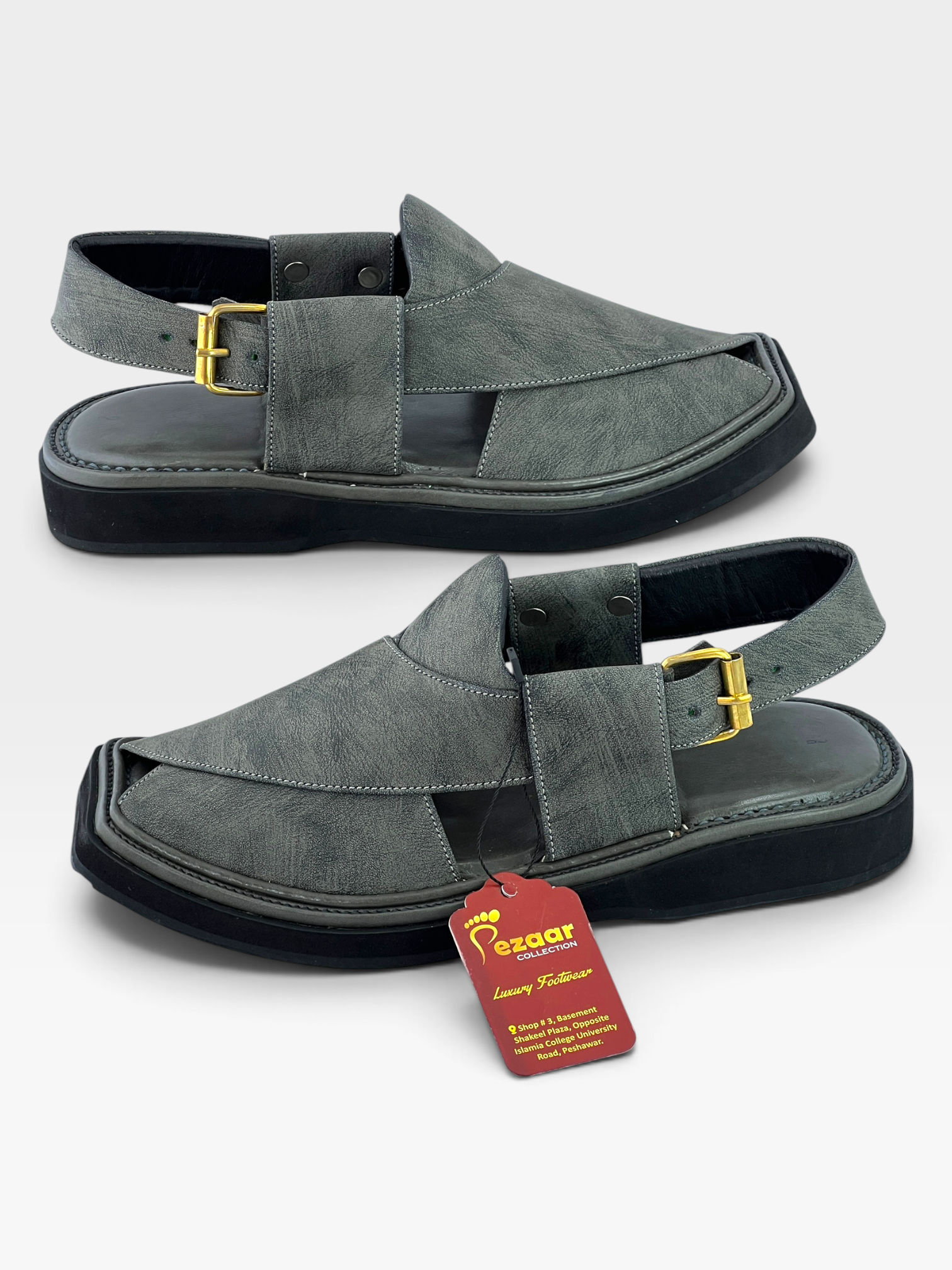 Half kaptan Special Original leather peshawari chapal (light weight gray)