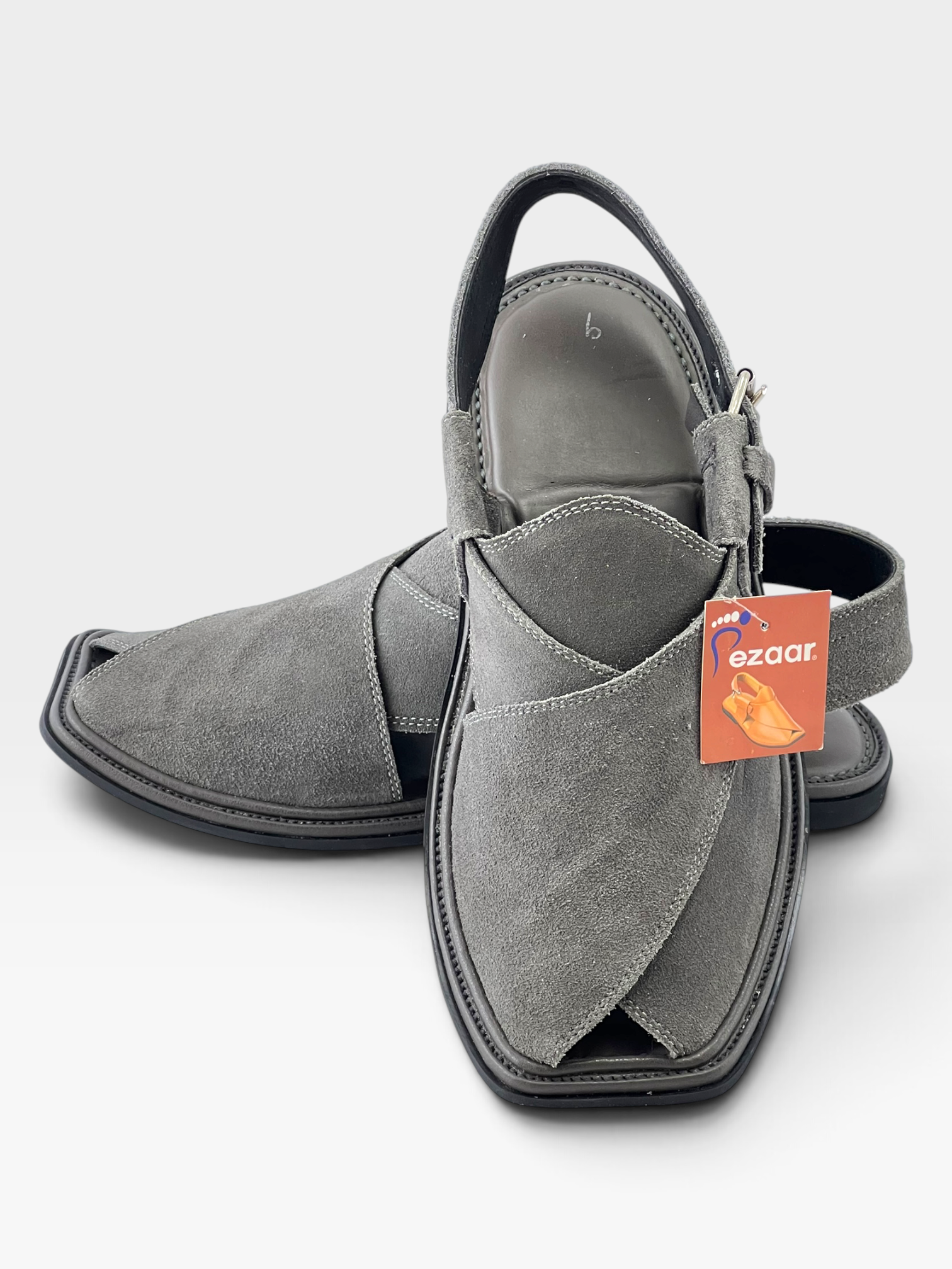 Suede Sabar single sole goll shape  peshawari chapal(Gray)