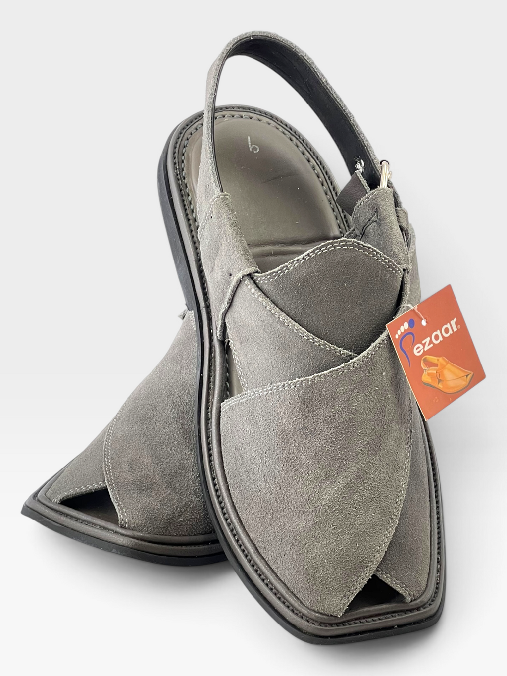 Suede Sabar single sole goll shape  peshawari chapal(Gray)