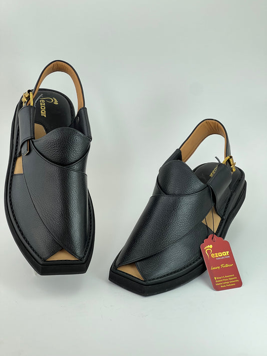 Half kaptan Special Original leather peshawari chapal (T Black)