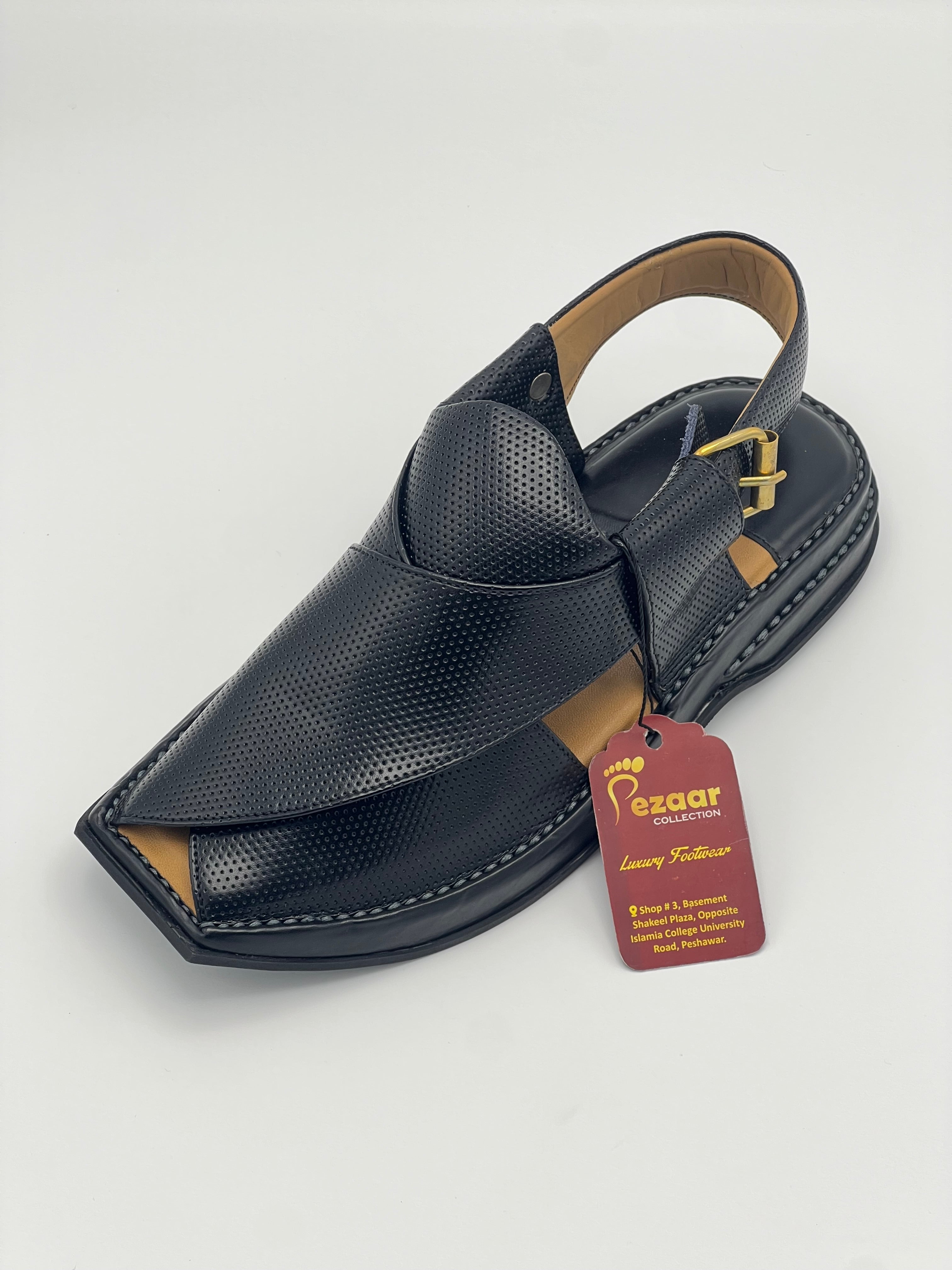 T shape classic dotted peshawari chapal (black)