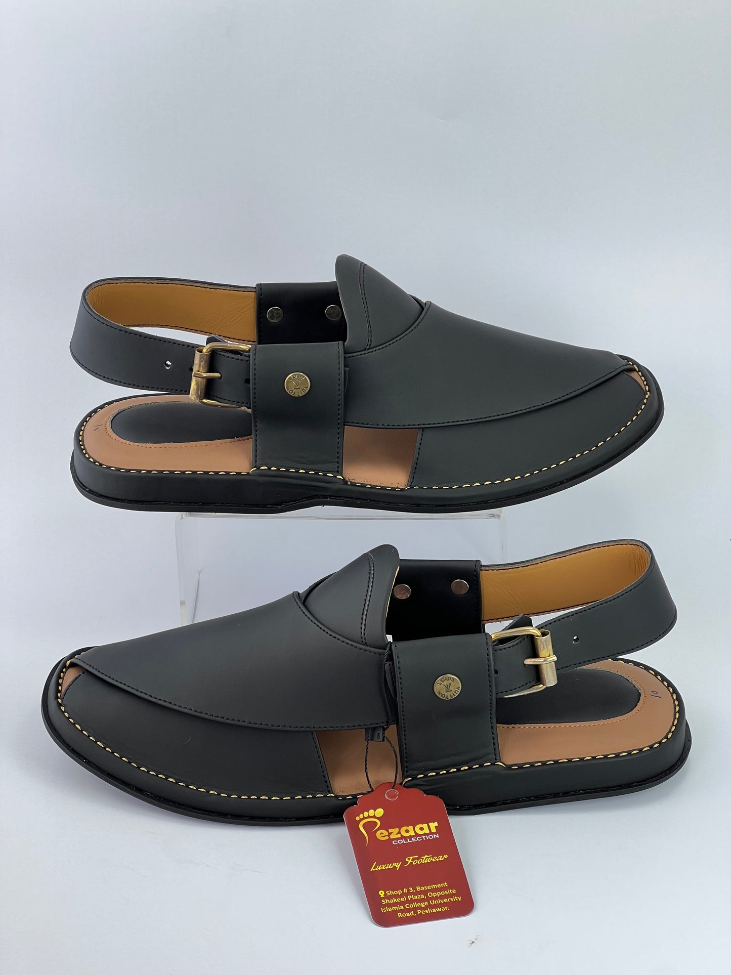 Gogo leather peshawari chapal (black matte)
