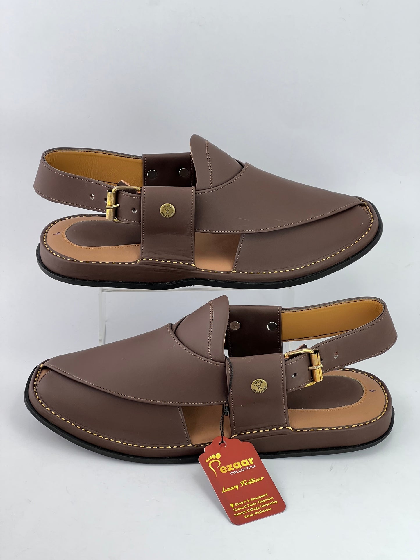 Gogo leather peshawari chapal (brown matte)