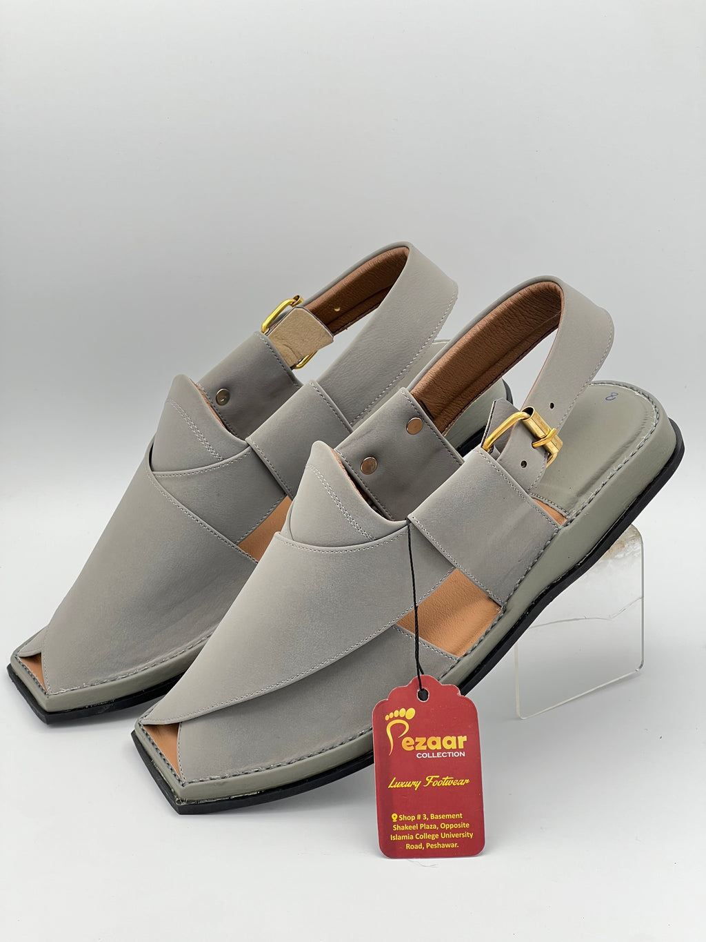 Pure leather Single lefty sole T shap Gray