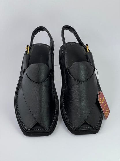 Upper touch leather peshawari chapal (black shine)