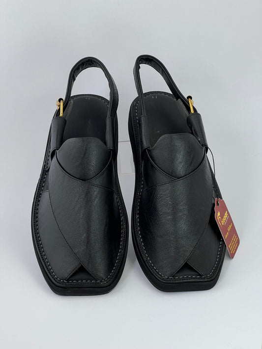 Upper touch leather peshawari chapal (black shine)