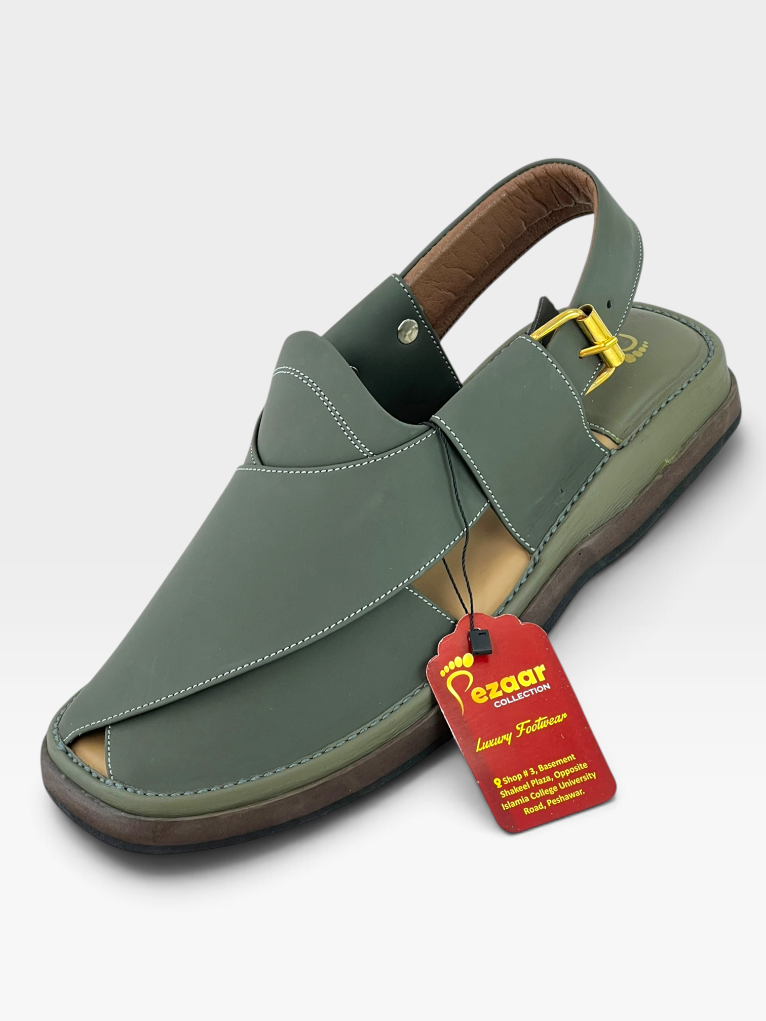 Gogo Premium peshawari chapal(Greenish leather)