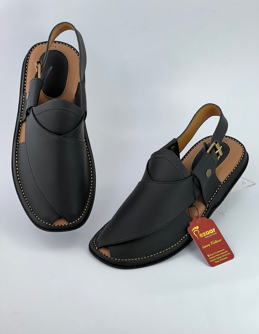 Gogo leather peshawari chapal (black matte)