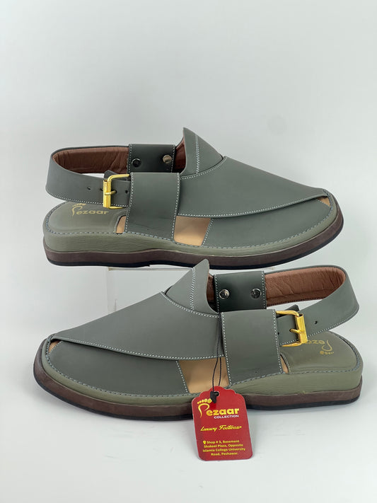 Gogo Greenish Original Leather peshawari chapal(Light weight)