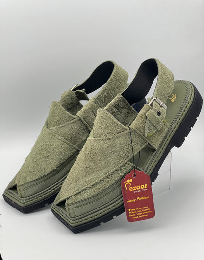 Sued Greenish Double shade Peshawari chapal