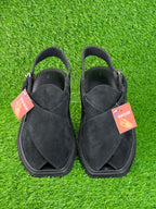 Suede Sabar single sole goll shape  peshawari chapal(Black )