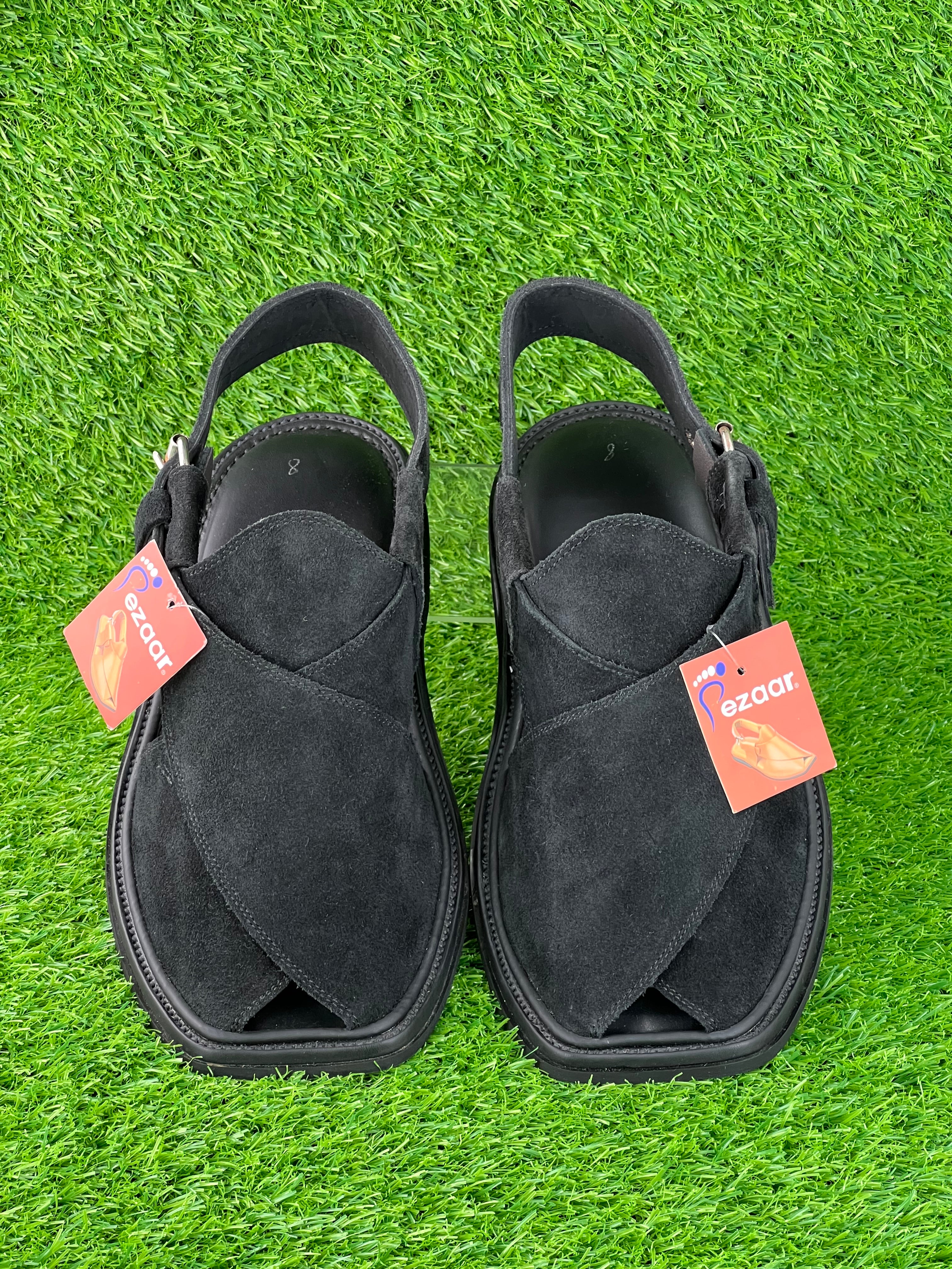 Suede Sabar single sole goll shape  peshawari chapal(Black )