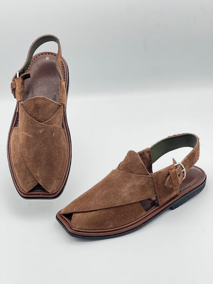Suede Sabar single sole goll shape peshawari chapal(Brown)