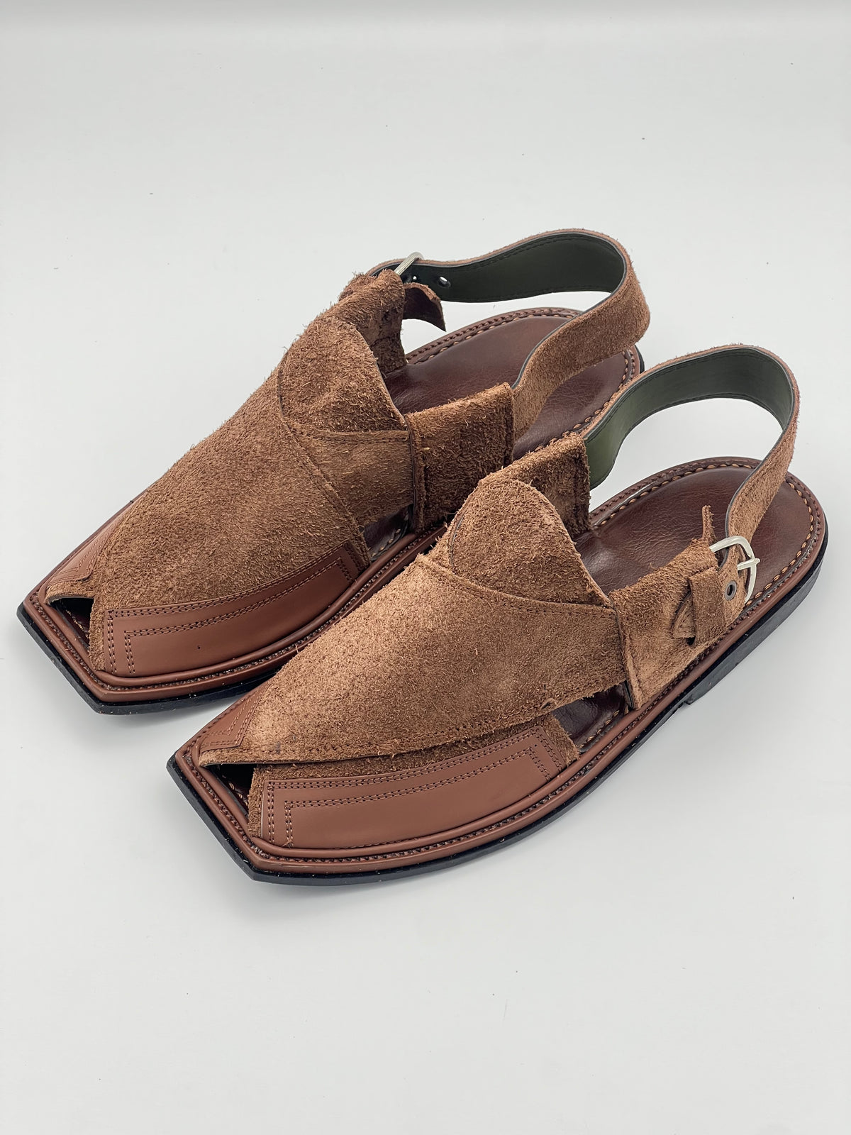 Suede Sabar single sole T shape Double shade peshawari chapal(Brown)