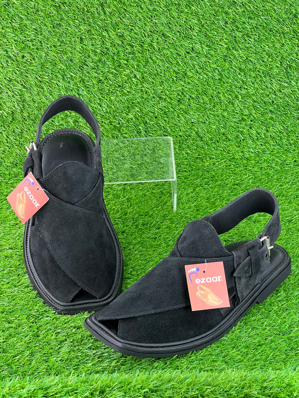 Suede Sabar single sole goll shape  peshawari chapal(Black )