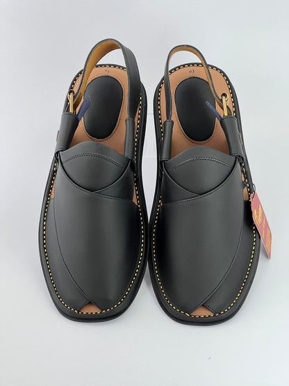 Gogo leather peshawari chapal (black matte)