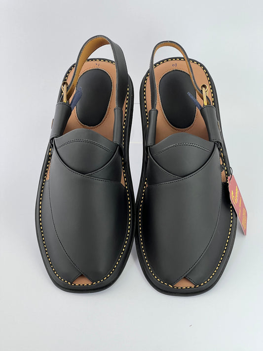 Gogo leather peshawari chapal (black matte)