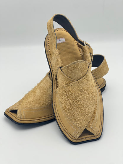 Suede Double shade Sabar single sole goll shape  peshawari chapal(golden)