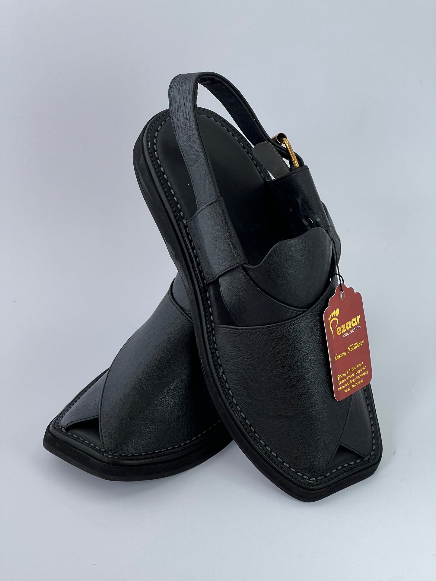Upper touch leather peshawari chapal (black shine)