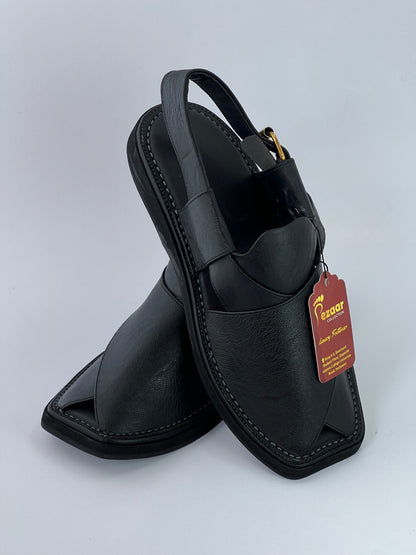 Upper touch leather peshawari chapal (black shine)