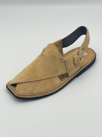 Suede Sabar single sole goll shape  peshawari chapal(golden)