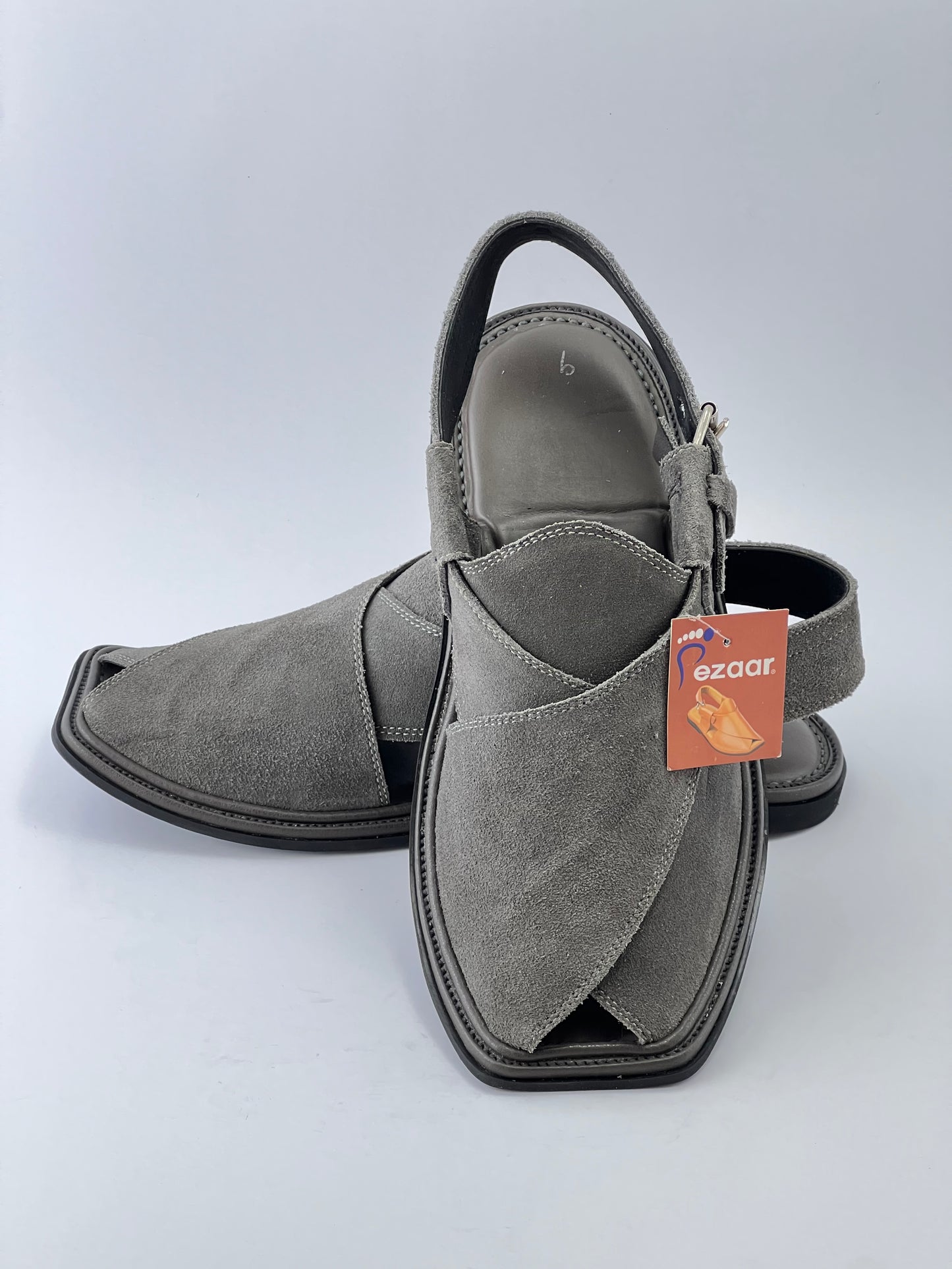 Suede Sabar single sole goll shape  peshawari chapal(Gray)