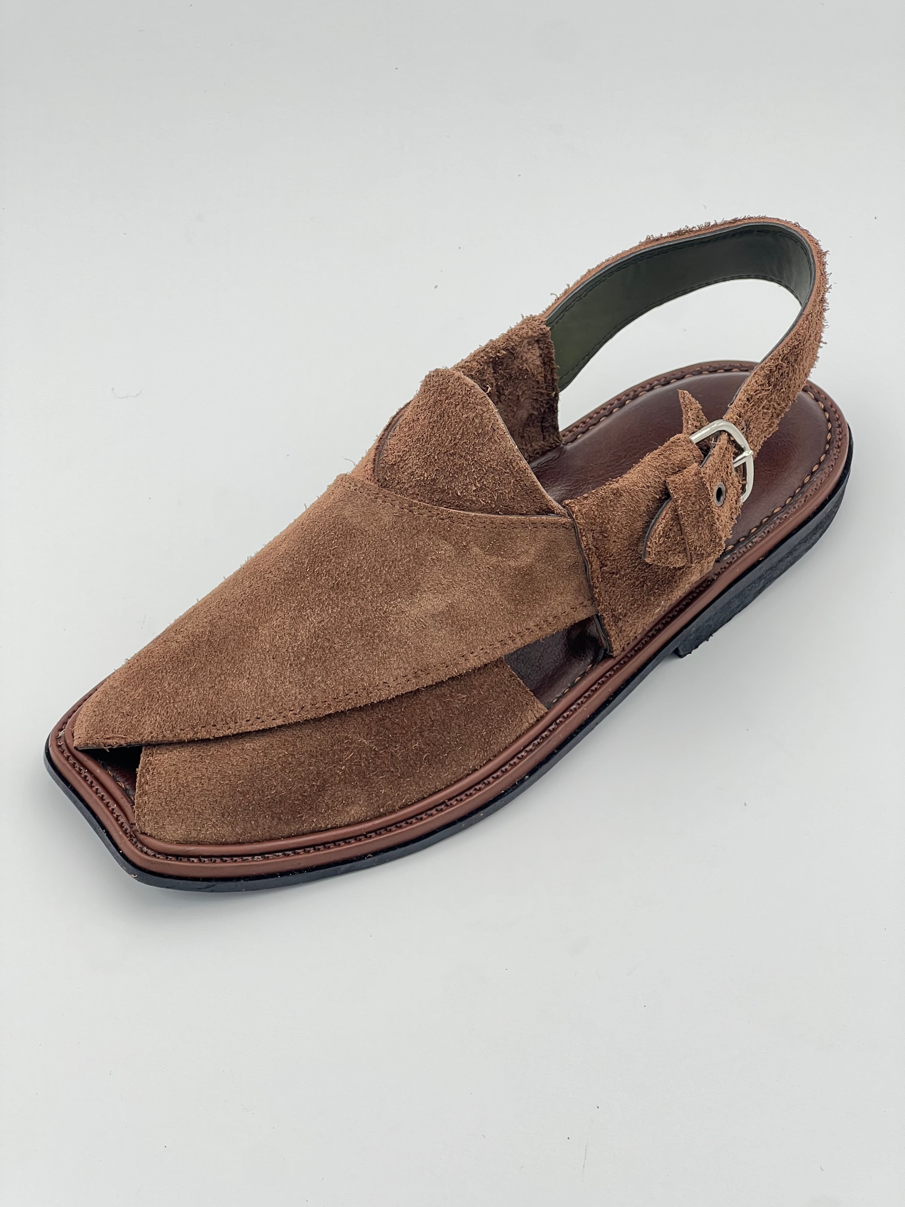 Suede Sabar single sole goll shape peshawari chapal(Brown)