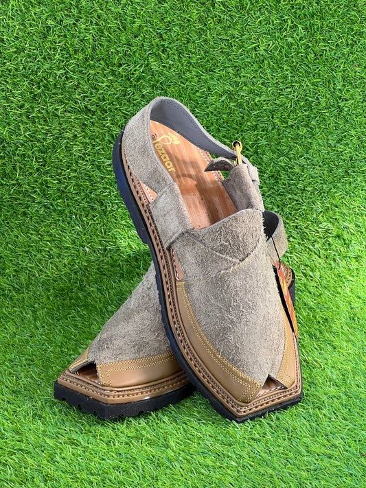 Sued  Khaki Double shade Peshawari chapal