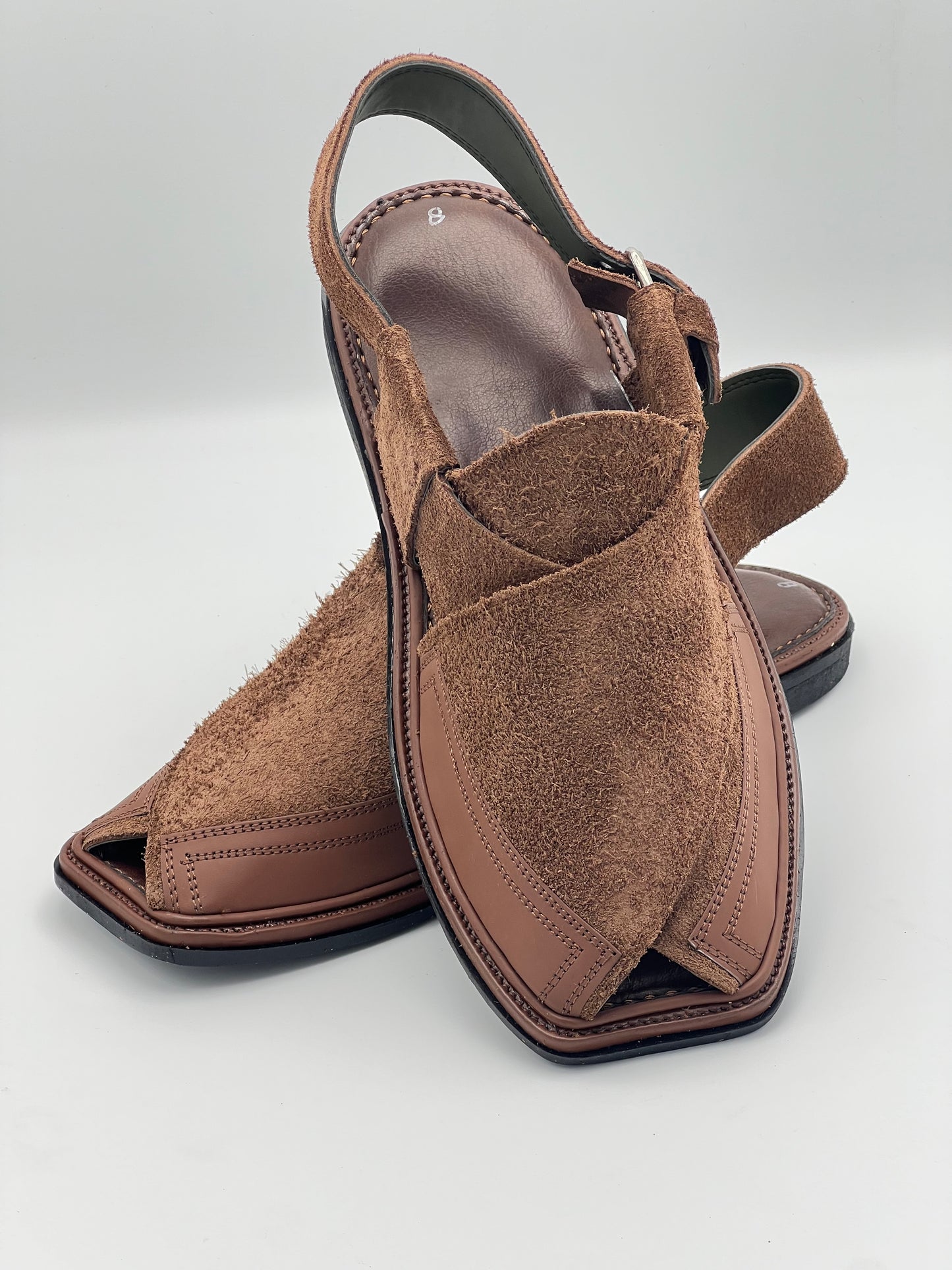 Suede Sabar Double shade Round shape peshawari chapal(Brown)