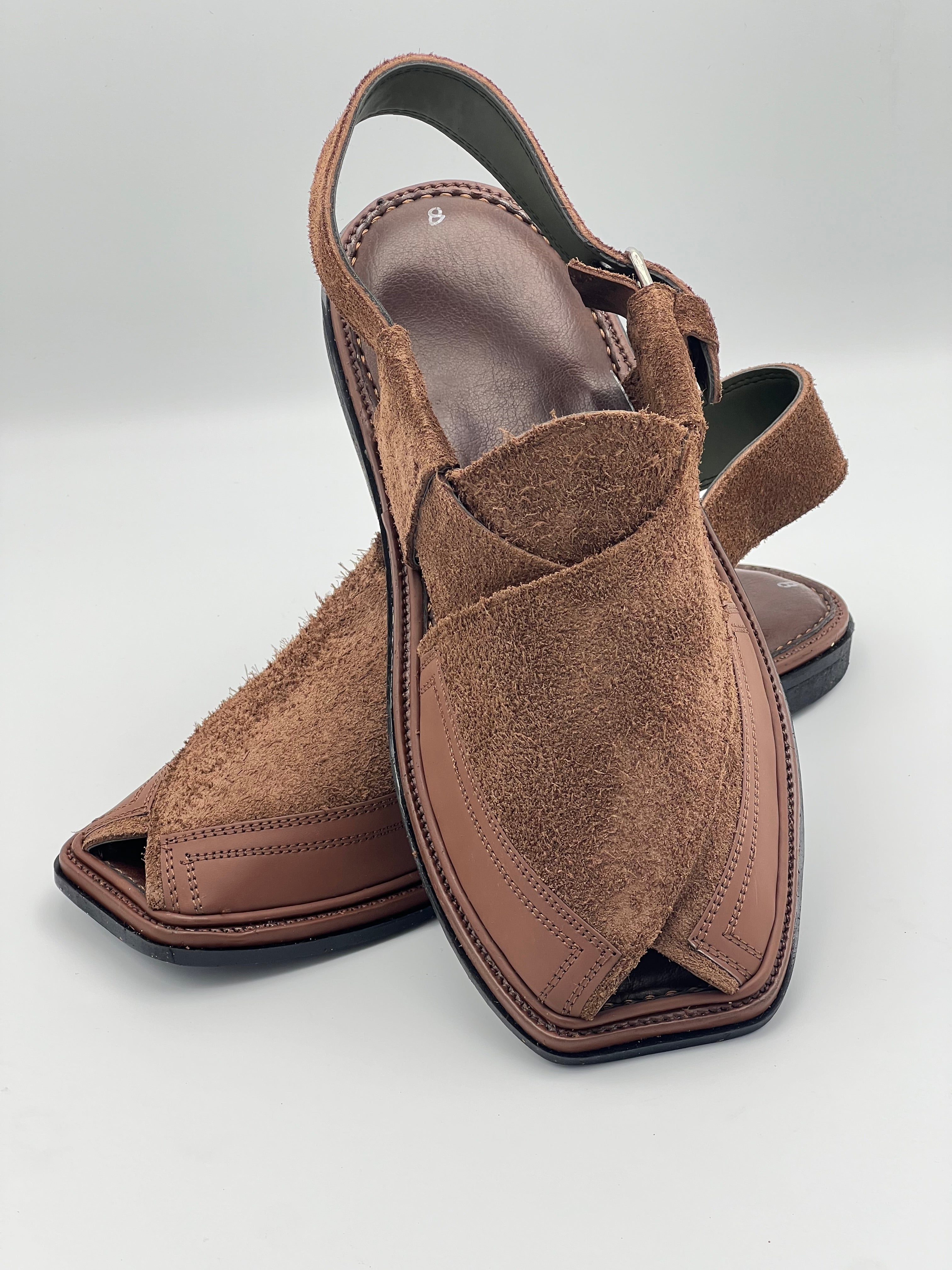 Suede Sabar Double shade Round shape peshawari chapal(Brown)