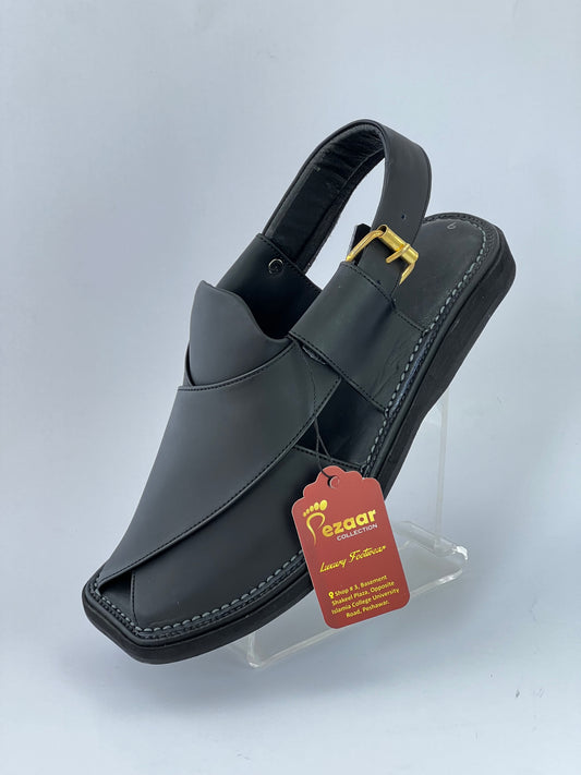 Upper touch leather peshawari chapal (black matte)