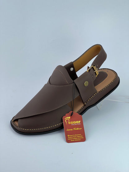 Gogo leather peshawari chapal (brown matte)