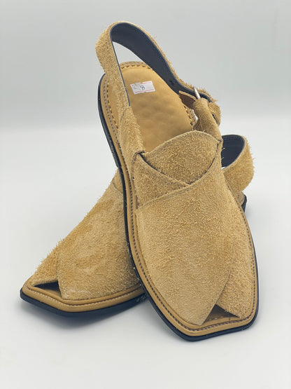 Suede Sabar single sole goll shape  peshawari chapal(golden)