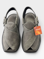 Suede Sabar single sole goll shape  peshawari chapal(Gray)