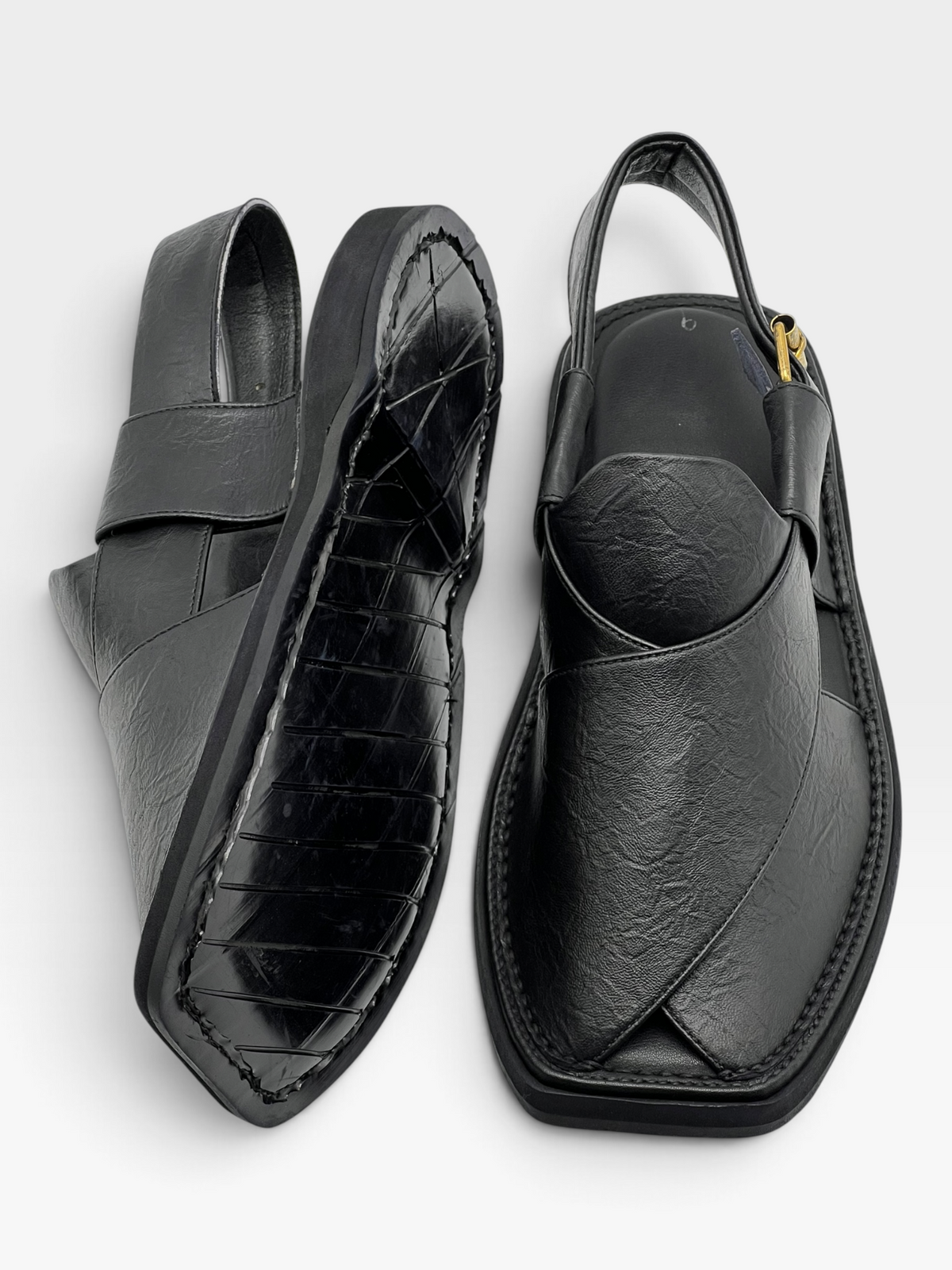 Upper touch leather peshawari chapal (black texture)