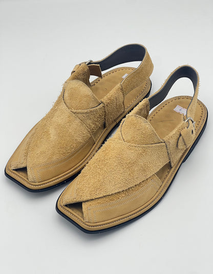 Suede Double shade Sabar single sole goll shape  peshawari chapal(golden)