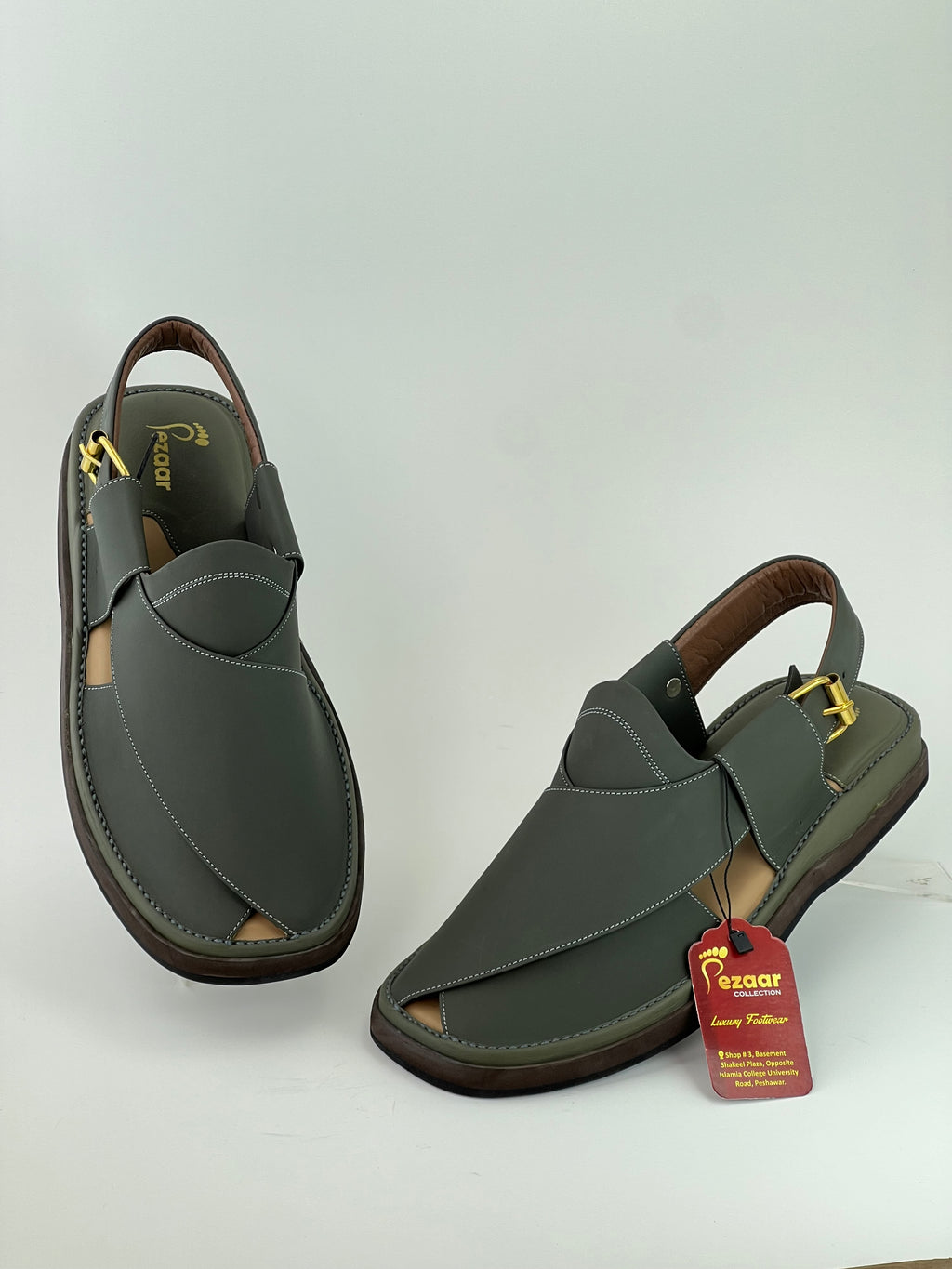 Gogo Premium peshawari chapal(Greenish leather)