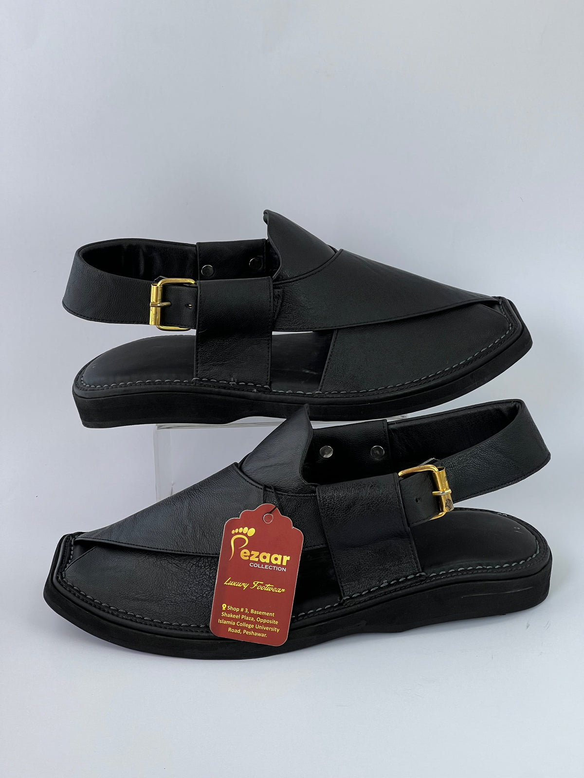 Upper touch leather peshawari chapal (black shine)