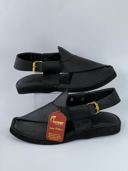 Upper touch leather peshawari chapal (black shine)
