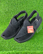 Suede Sabar single sole goll shape  peshawari chapal(Black )