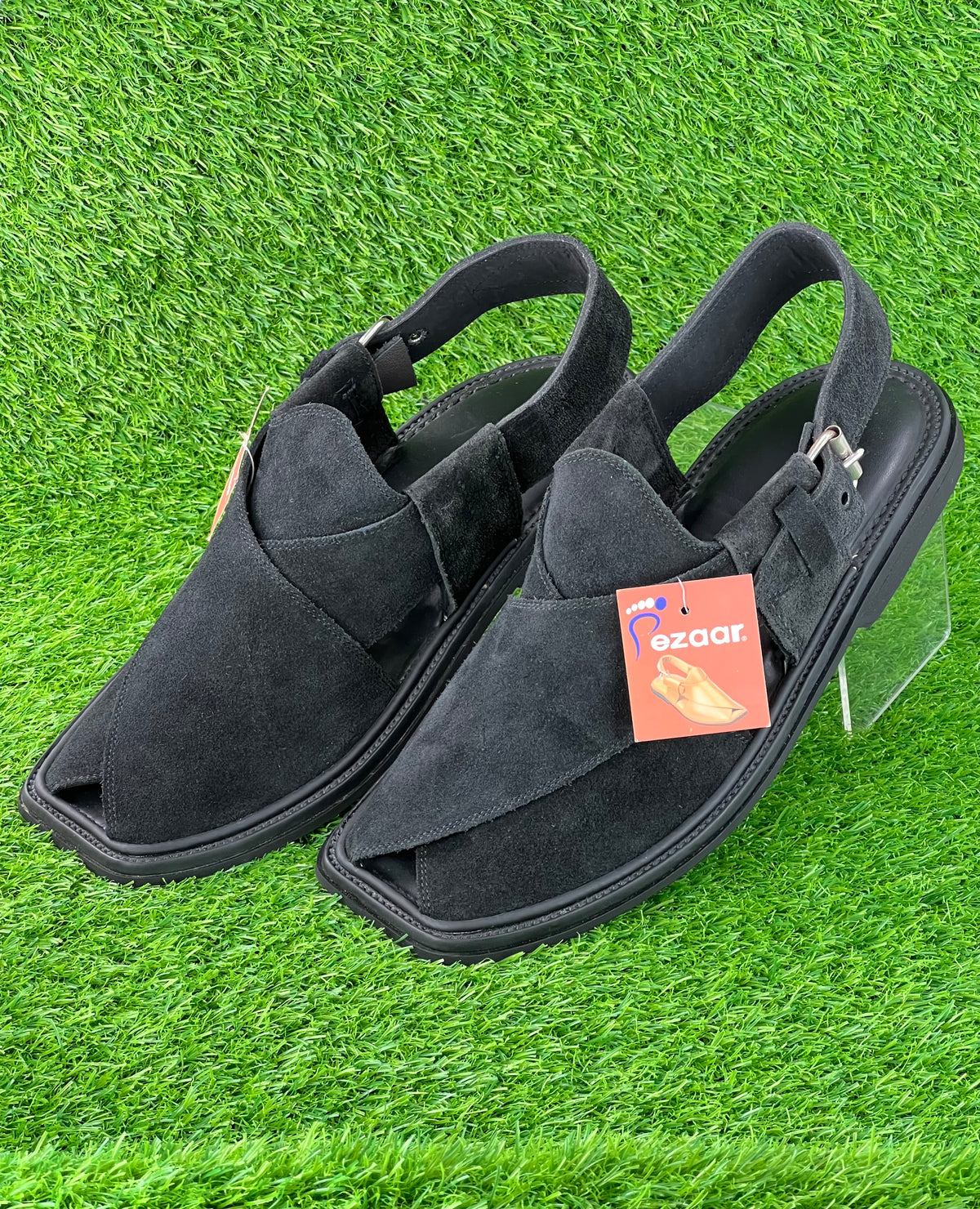 Suede Sabar single sole goll shape  peshawari chapal(Black )
