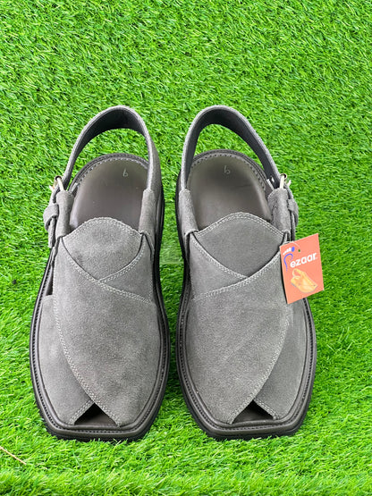 Suede Sabar single sole goll shape  peshawari chapal(Gray)