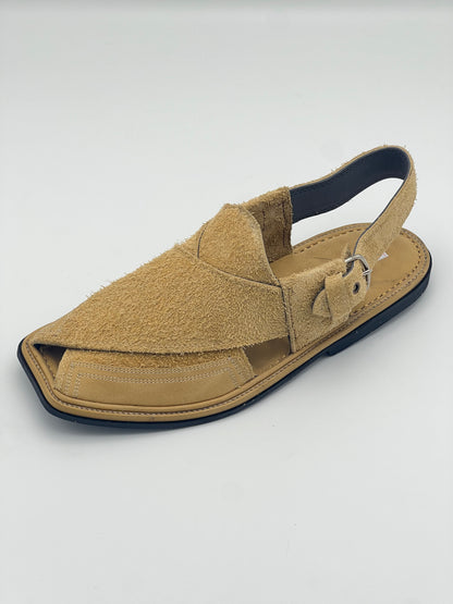 Suede Double shade Sabar single sole goll shape  peshawari chapal(golden)