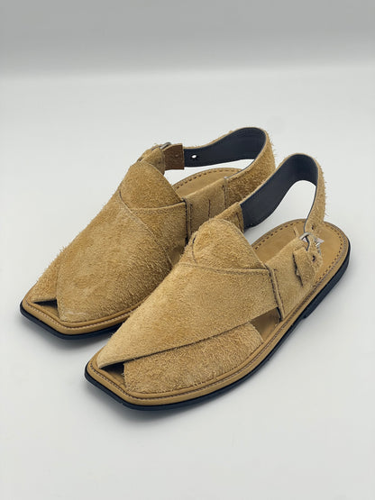 Suede Sabar single sole goll shape  peshawari chapal(golden)