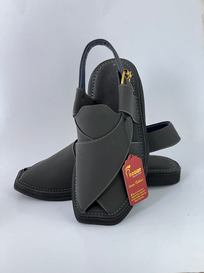 Upper touch leather peshawari chapal (black matte)