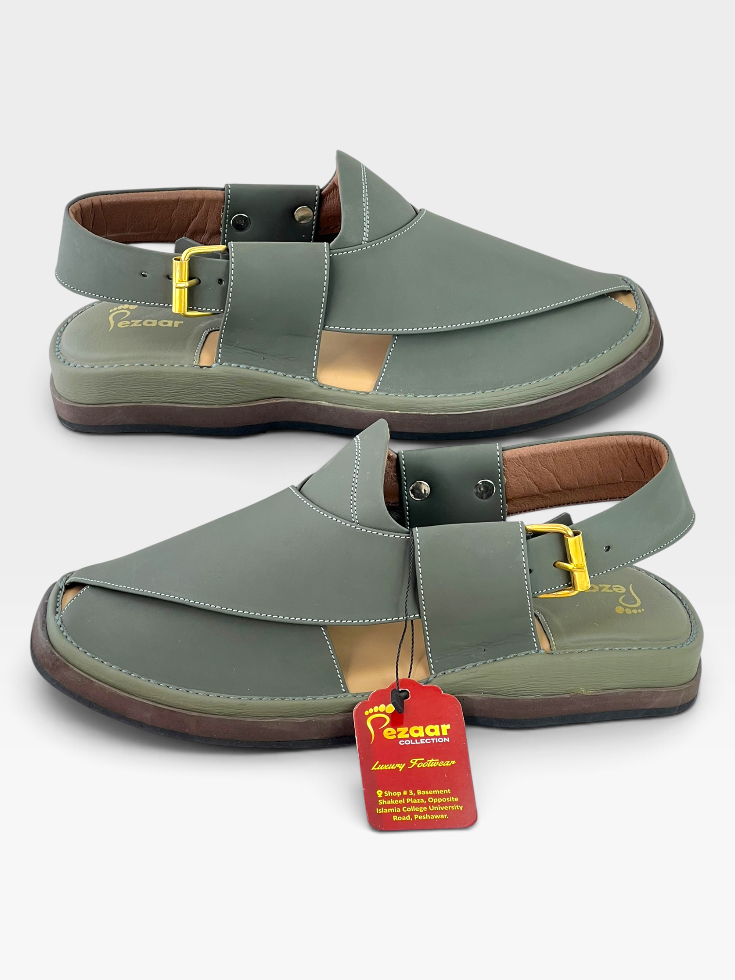 Gogo Premium peshawari chapal(Greenish leather)
