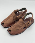 Suede Sabar Double shade Round shape peshawari chapal(Brown)